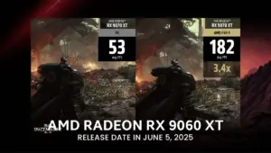 AMD Radeon RX 9060 XT graphics card RDNA 4 architecture front view